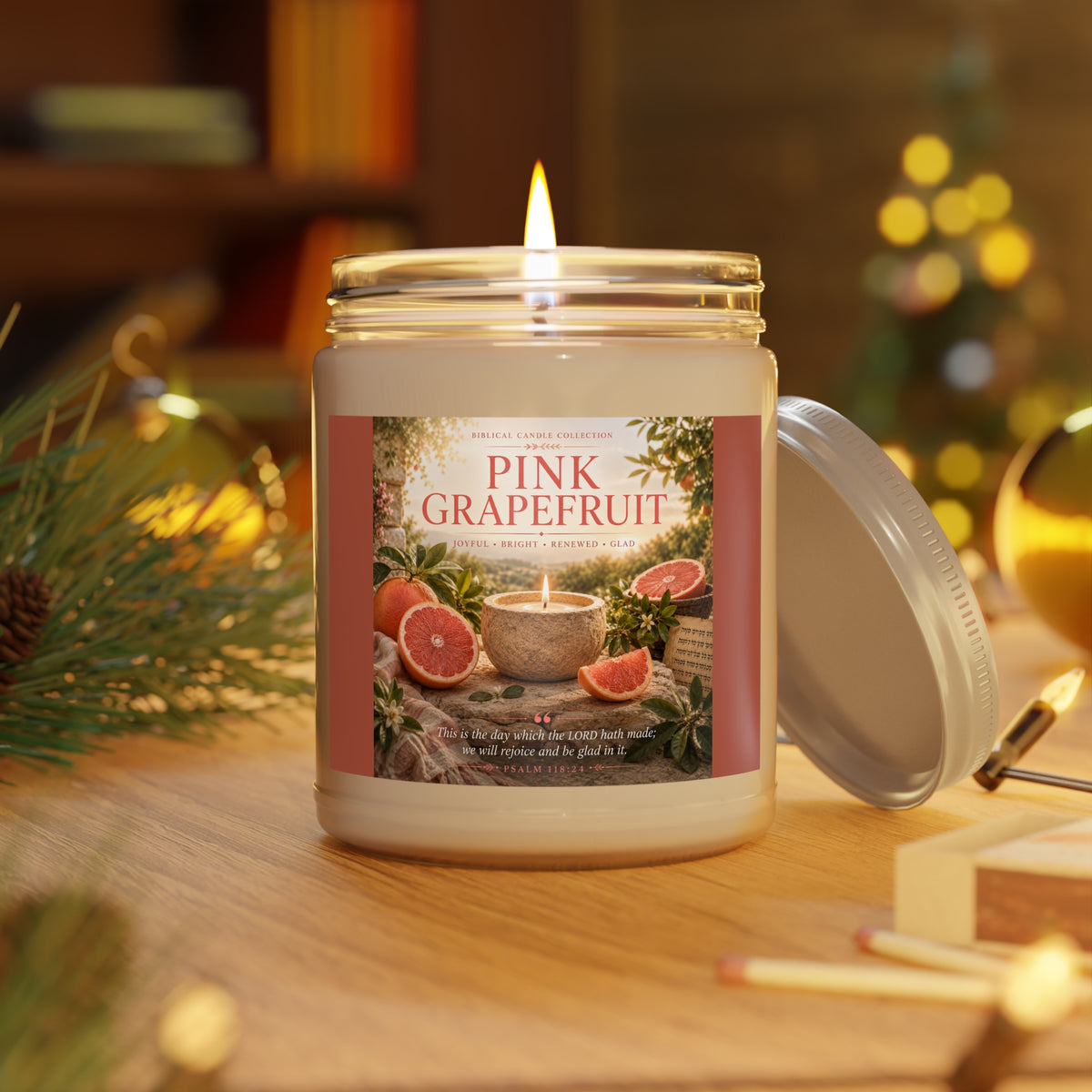 Pink Grapefruit Soy Candle – 9oz Scented Jar with White Lid