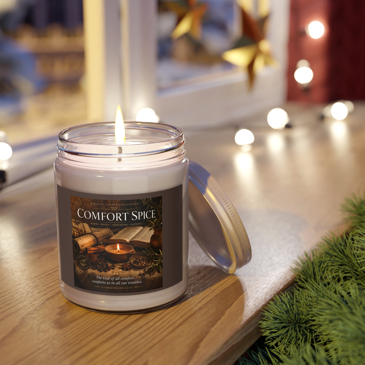 Comfort Spice Scented Soy Candle — 9oz Jar with White Lid (Warm Autumn Spice)