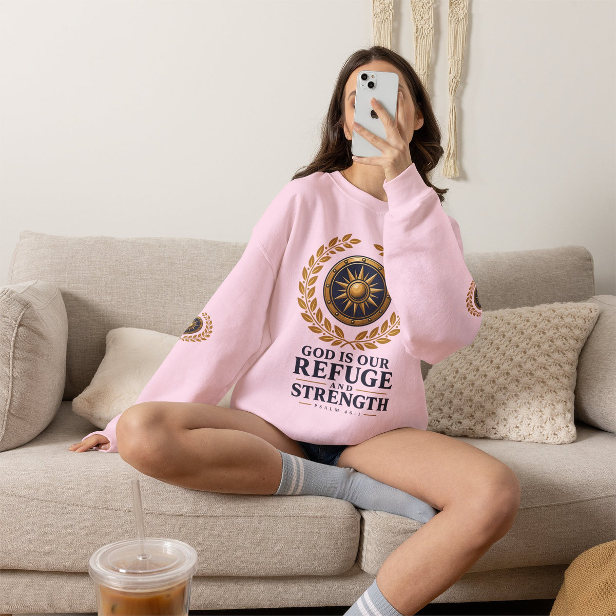 Crewneck Sweatshirt — “God Is Our Refuge and Strength” Psalm 46:1 Christian Faith Pullover