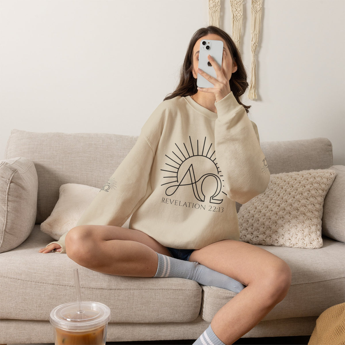 Alpha & Omega Crewneck Sweatshirt — Revelation 22:13 Christian Graphic Pullover