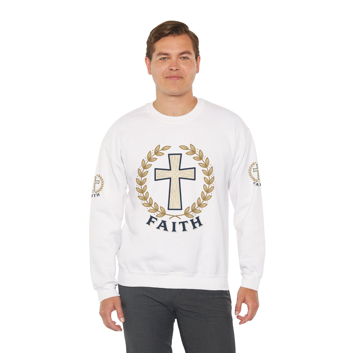 Faith Cross Crewneck Sweatshirt — Christian Psalm 27:1 Pullover