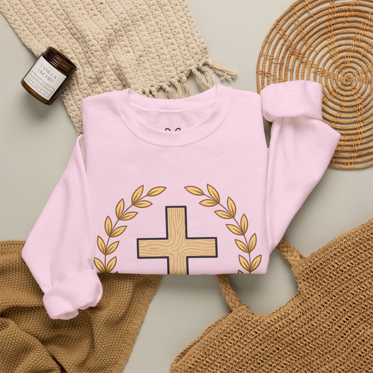Christian Cross Crewneck Sweatshirt – "Christ Lives in Me" Religious Pullover