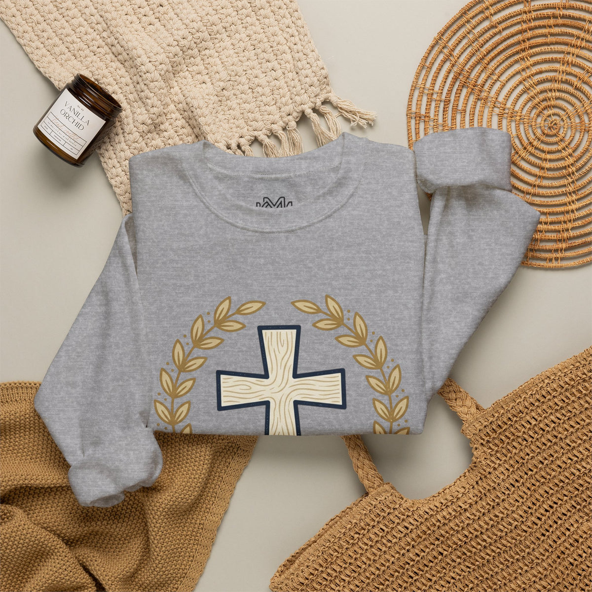 Faith Cross Crewneck Sweatshirt — Christian Psalm 27:1 Pullover