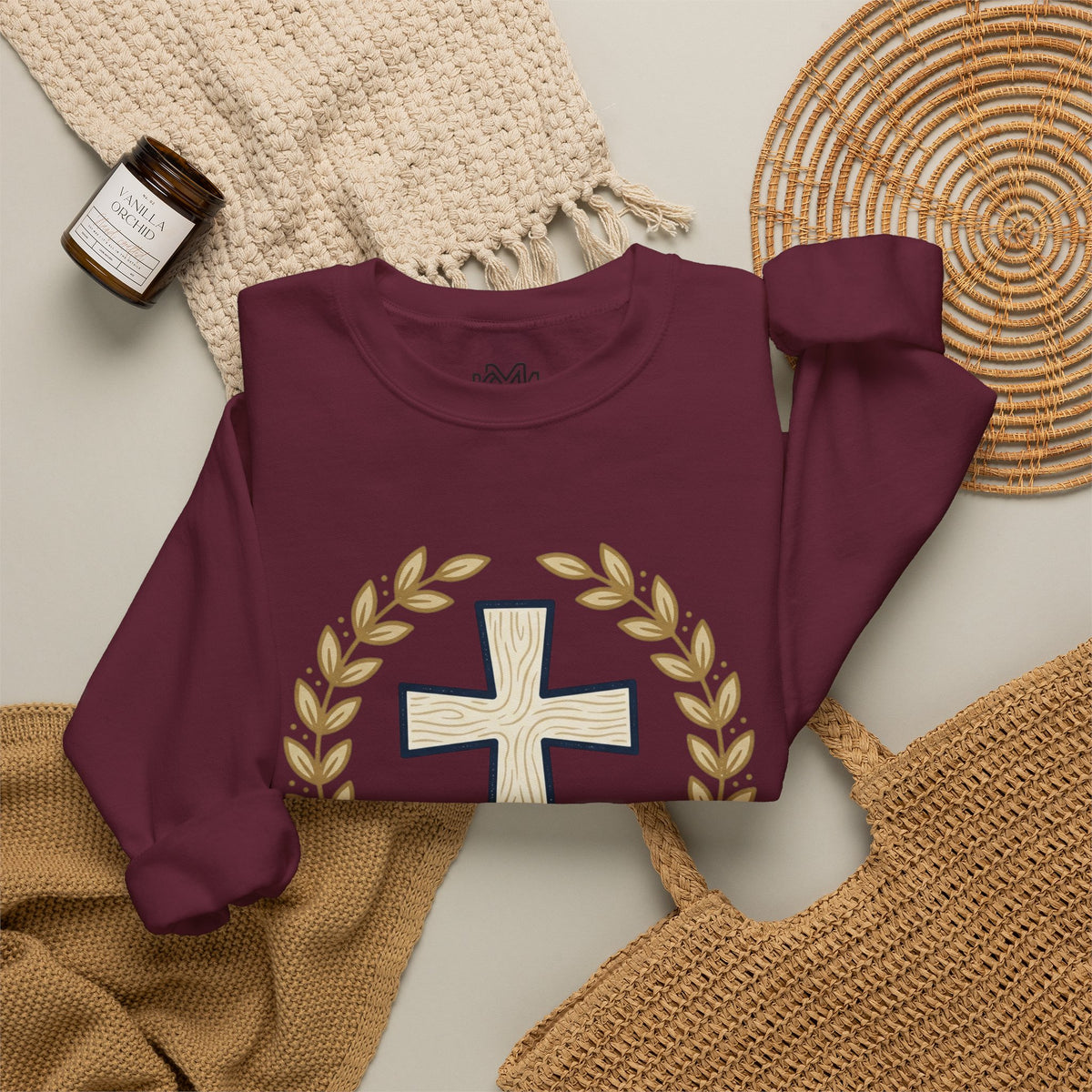 Faith Cross Crewneck Sweatshirt — Christian Psalm 27:1 Pullover