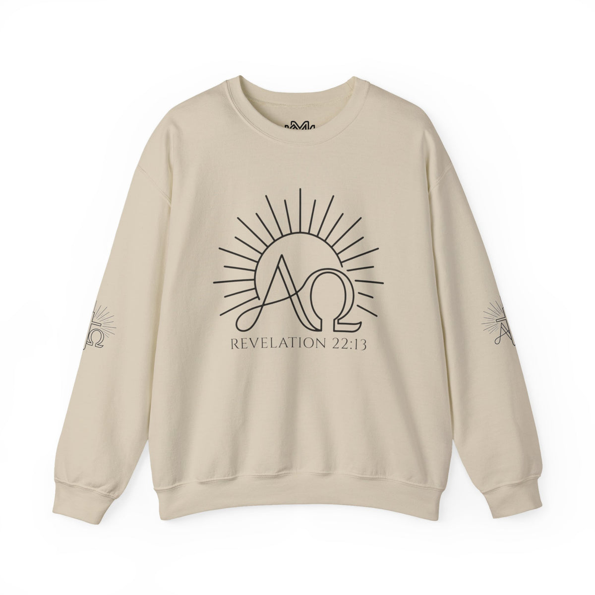 Alpha & Omega Crewneck Sweatshirt — Revelation 22:13 Christian Graphic Pullover