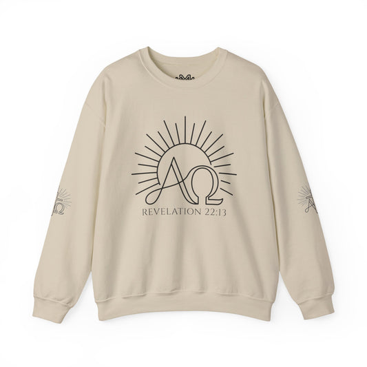 Alpha & Omega Crewneck Sweatshirt — Revelation 22:13 Christian Graphic Pullover