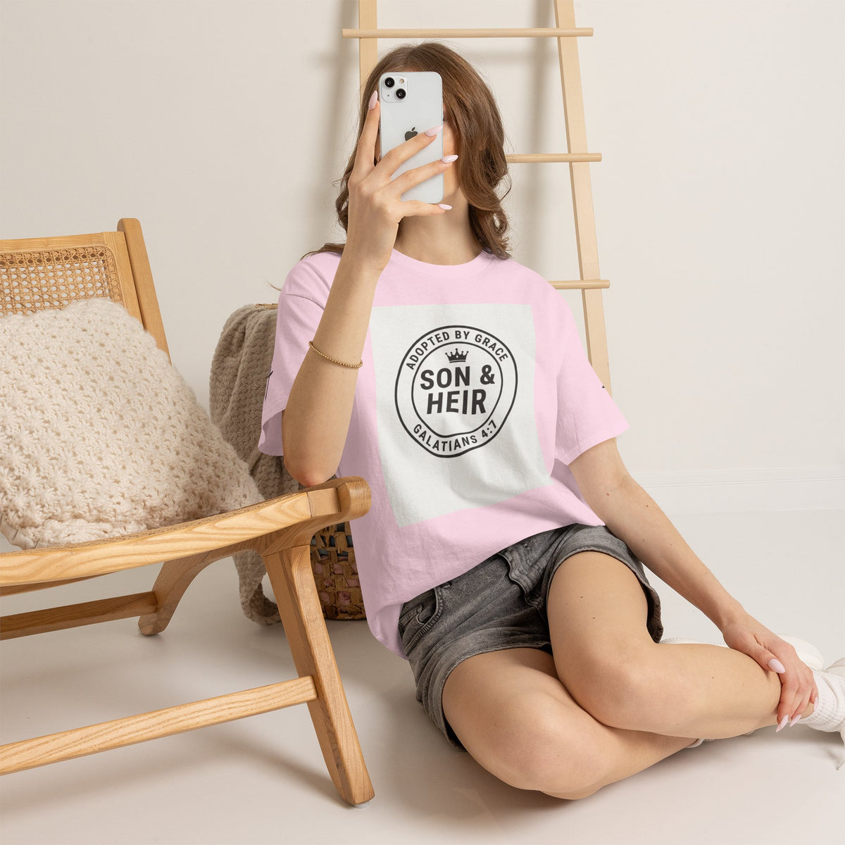 Christian Son & Heir T-Shirt — 'Adopted by Grace' Faith Tee with Jesus Prayer Design