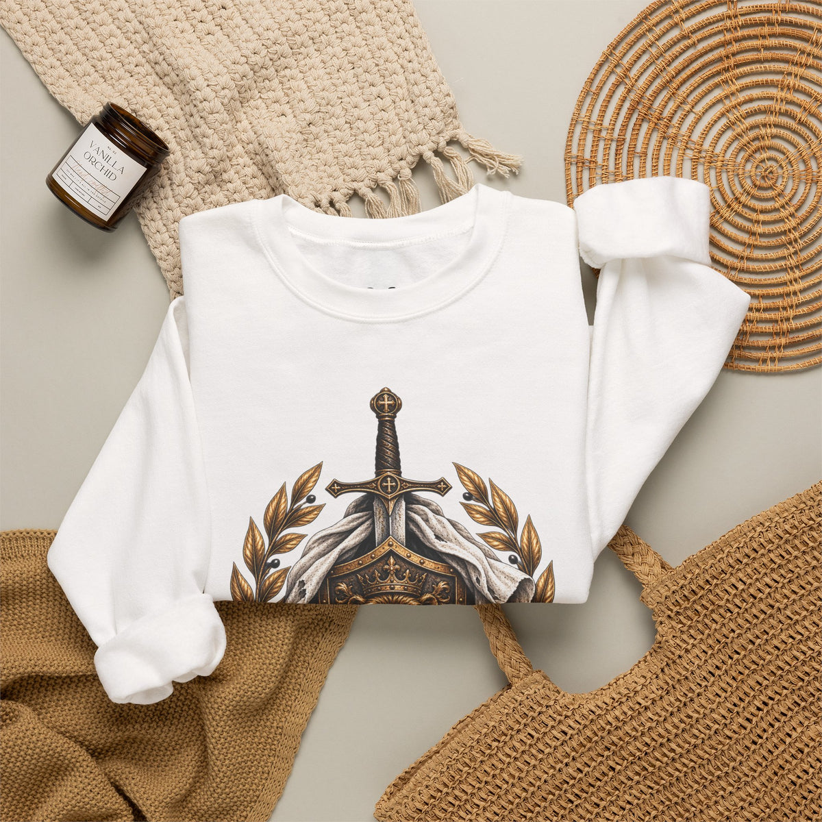 Crewneck Sweatshirt — 'Refuge' Lion & Sword Psalm 91:4 Christian Pullover
