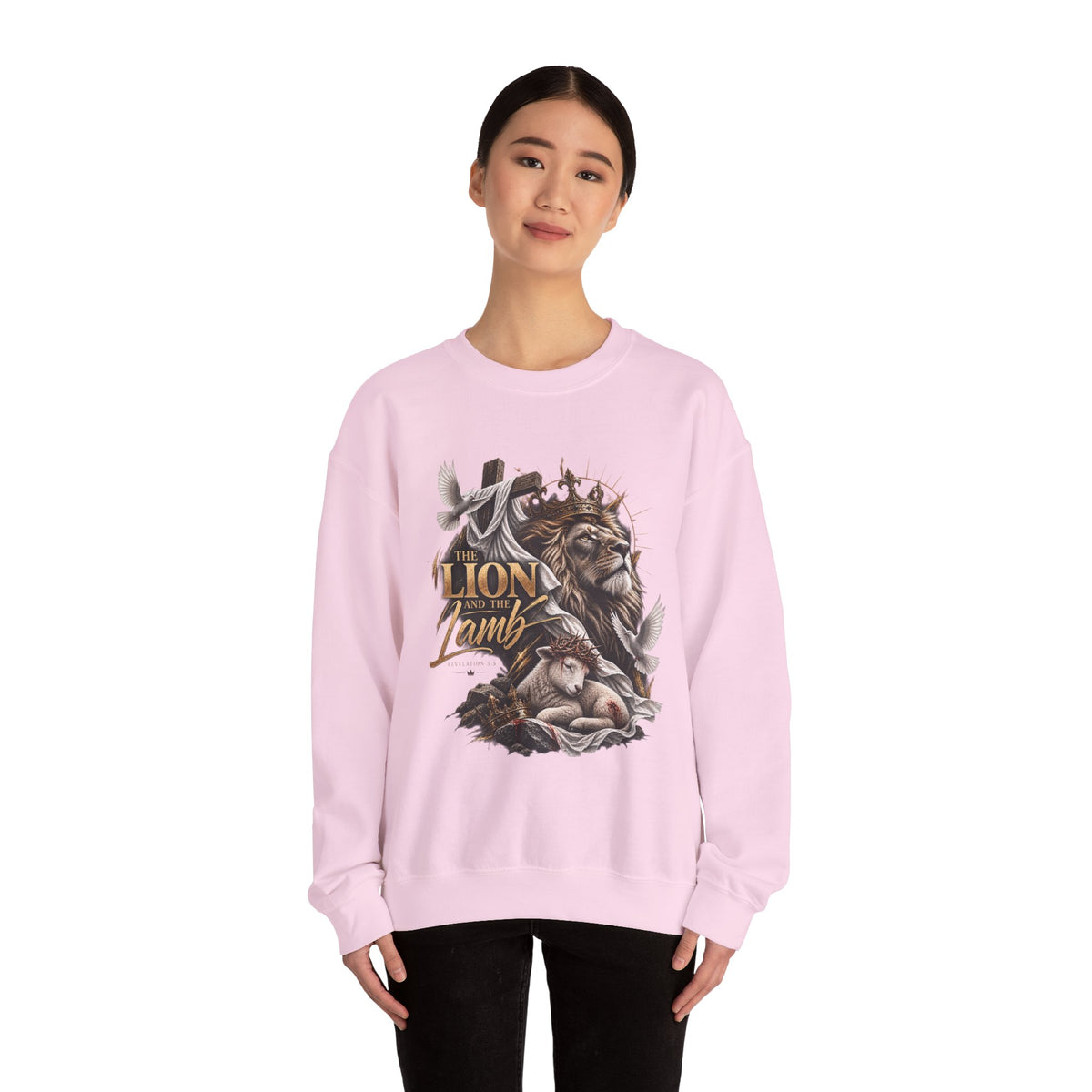 Lion and Lamb Crewneck Sweatshirt — "The Lion and the Lamb" Christian Graphic Pullover