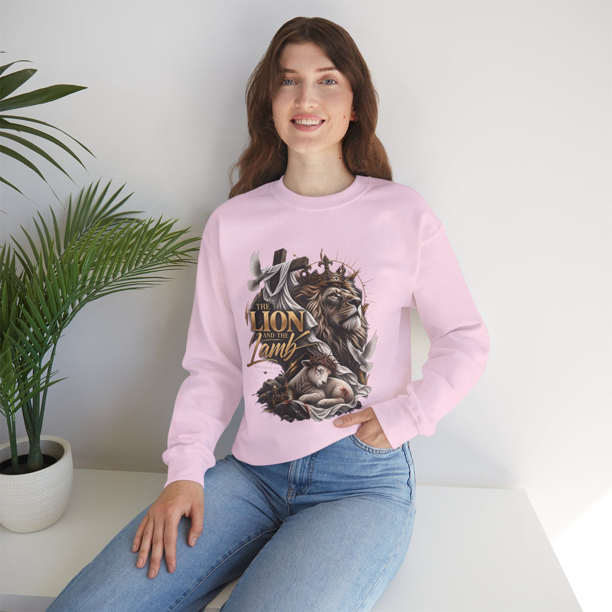 Lion and Lamb Crewneck Sweatshirt — "The Lion and the Lamb" Christian Graphic Pullover