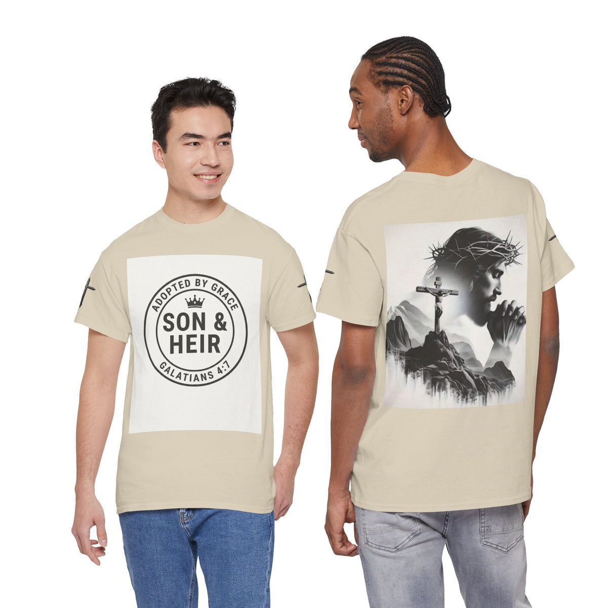 Christian Son & Heir T-Shirt — 'Adopted by Grace' Faith Tee with Jesus Prayer Design