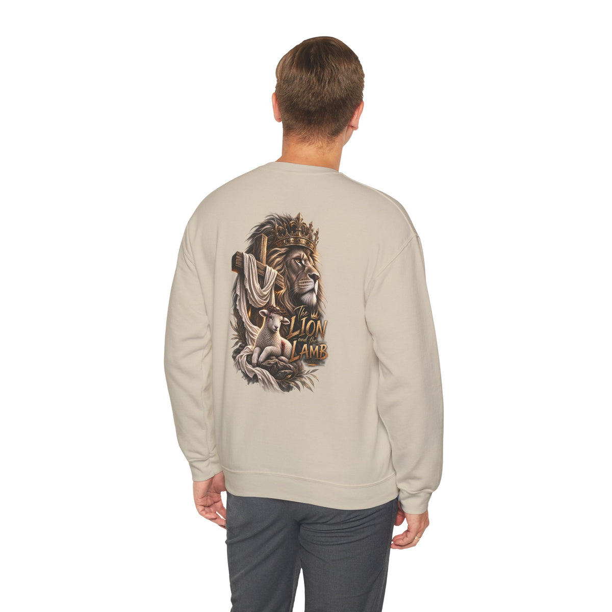 Lion and Lamb Crewneck Sweatshirt — "The Lion and the Lamb" Christian Graphic Pullover