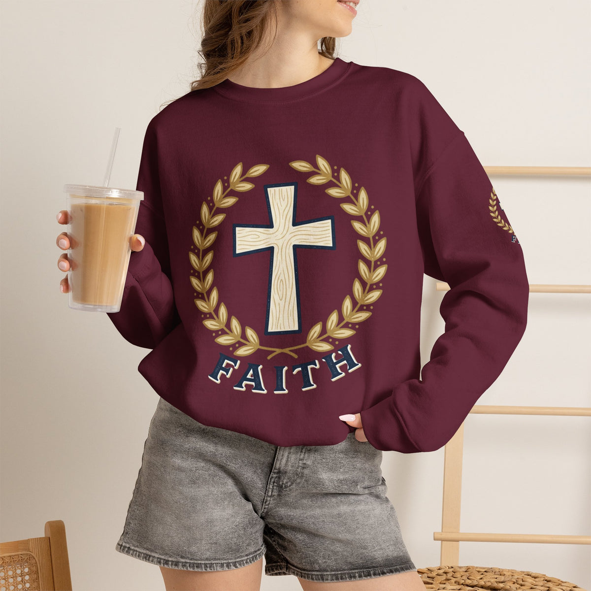Faith Cross Crewneck Sweatshirt — Christian Psalm 27:1 Pullover