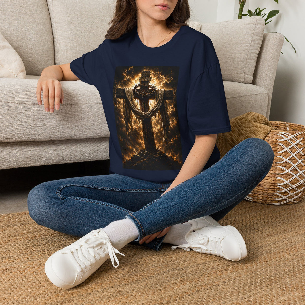Fiery Cross Christian T-Shirt — Glowing Resurrection Design