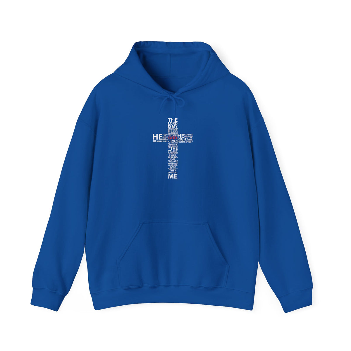 Christian Cross Hoodie - "He Renewed Me" Word Cloud Faith Sweatshirt