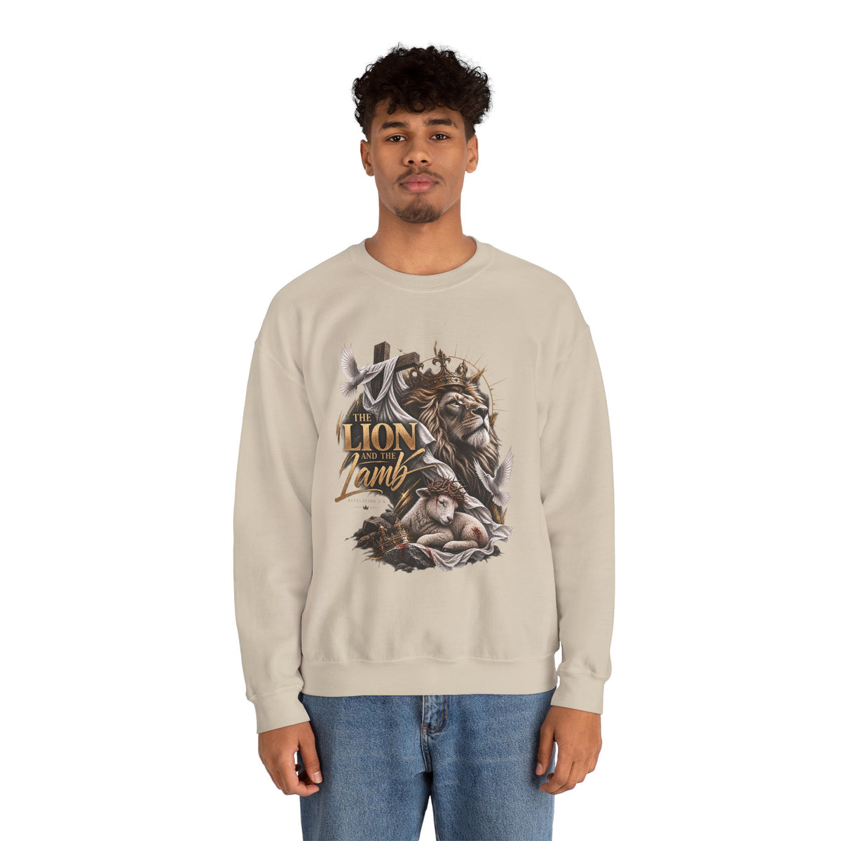 Lion and Lamb Crewneck Sweatshirt — "The Lion and the Lamb" Christian Graphic Pullover