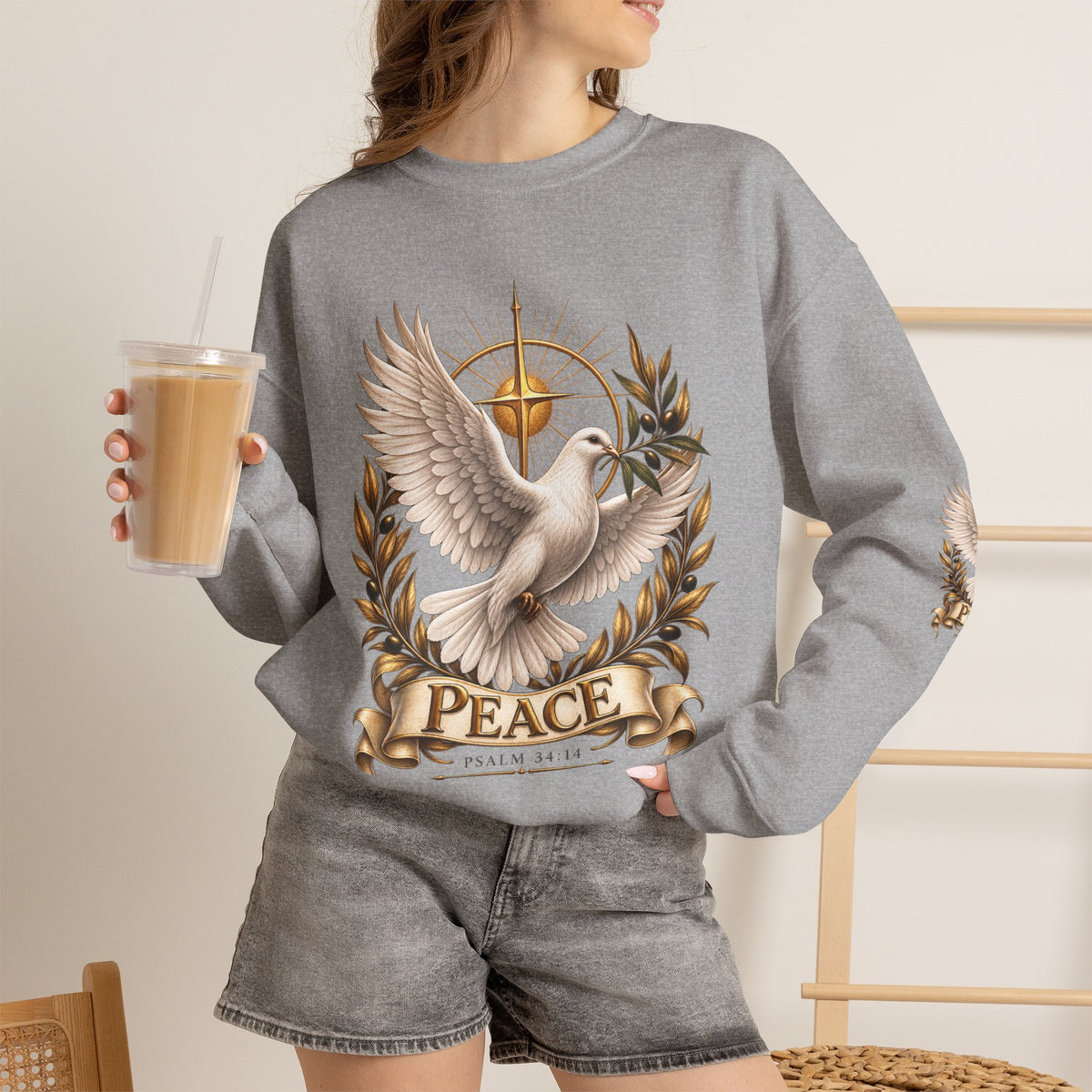 Peace Dove Crewneck Sweatshirt — Religious Christian Dove & Olive Branch Pullover