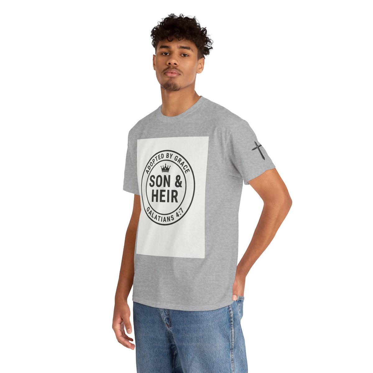 Christian Son & Heir T-Shirt — 'Adopted by Grace' Faith Tee with Jesus Prayer Design