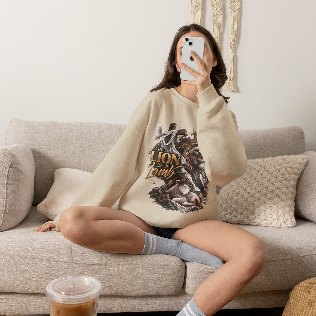 Lion and Lamb Crewneck Sweatshirt — "The Lion and the Lamb" Christian Graphic Pullover