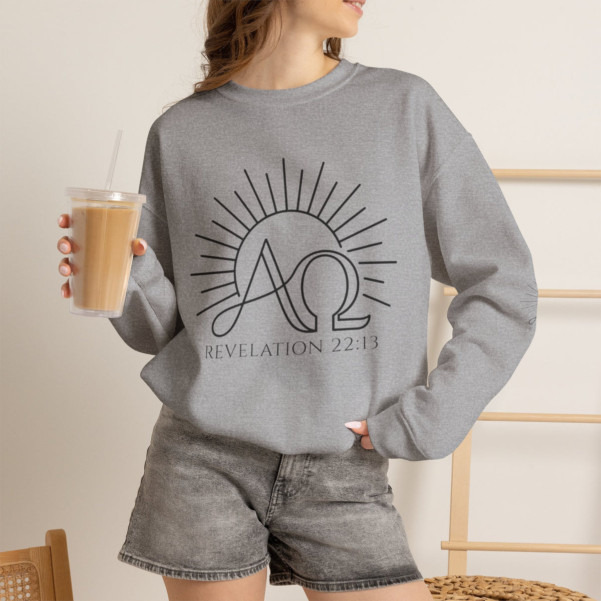 Alpha & Omega Crewneck Sweatshirt — Revelation 22:13 Christian Graphic Pullover
