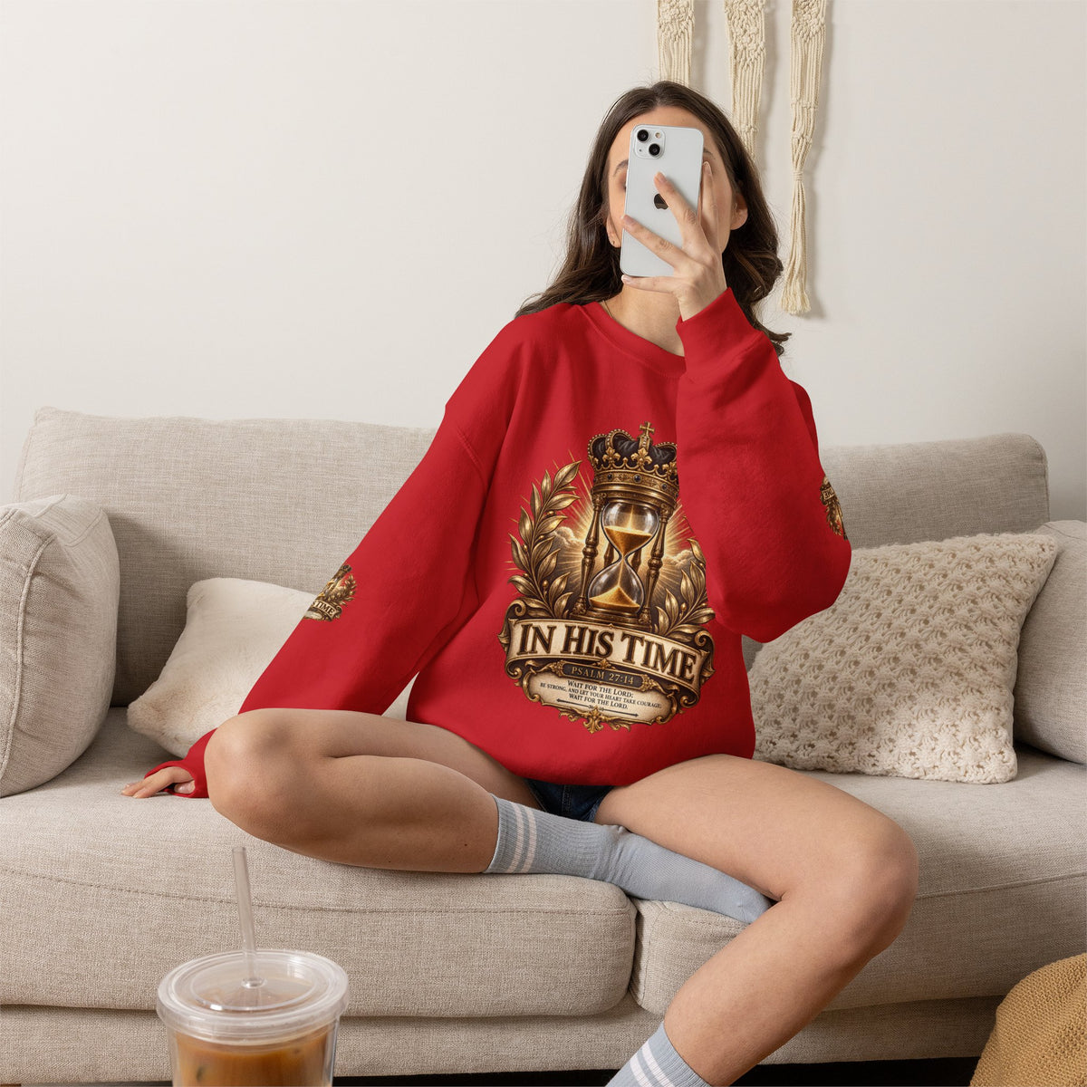 In His Time Crewneck Sweatshirt – Inspirational Christian Scripture Hourglass Design
