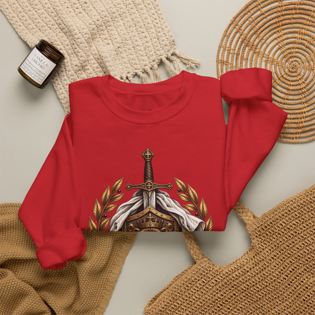 Crewneck Sweatshirt — 'Refuge' Lion & Sword Psalm 91:4 Christian Pullover