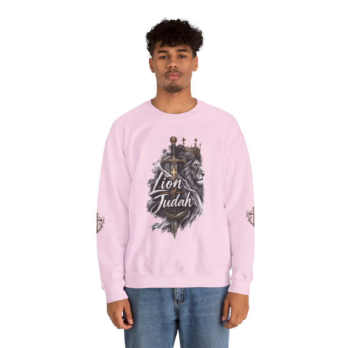 Lion of Judah Sweatshirt — Christian Lion Crewneck with Crown & Ichthys Back