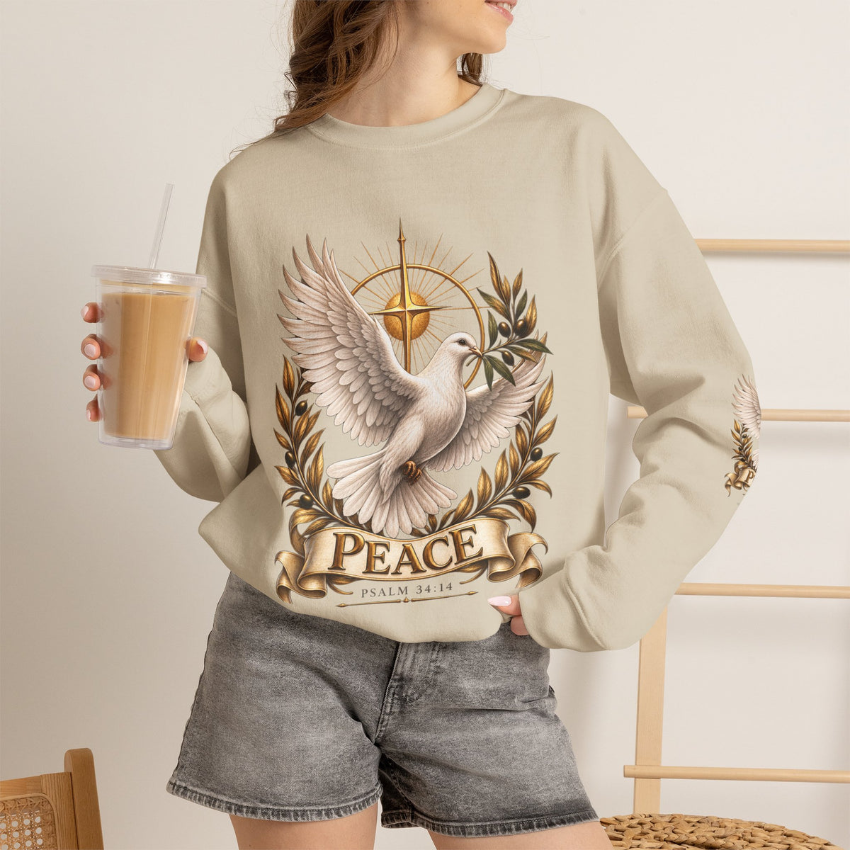 Peace Dove Crewneck Sweatshirt — Religious Christian Dove & Olive Branch Pullover
