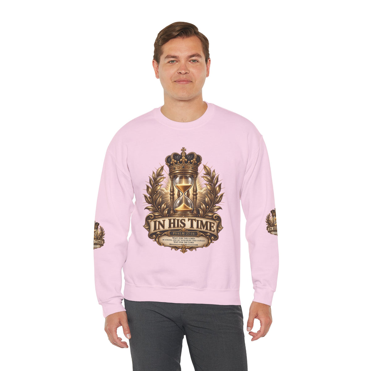 In His Time Crewneck Sweatshirt – Inspirational Christian Scripture Hourglass Design