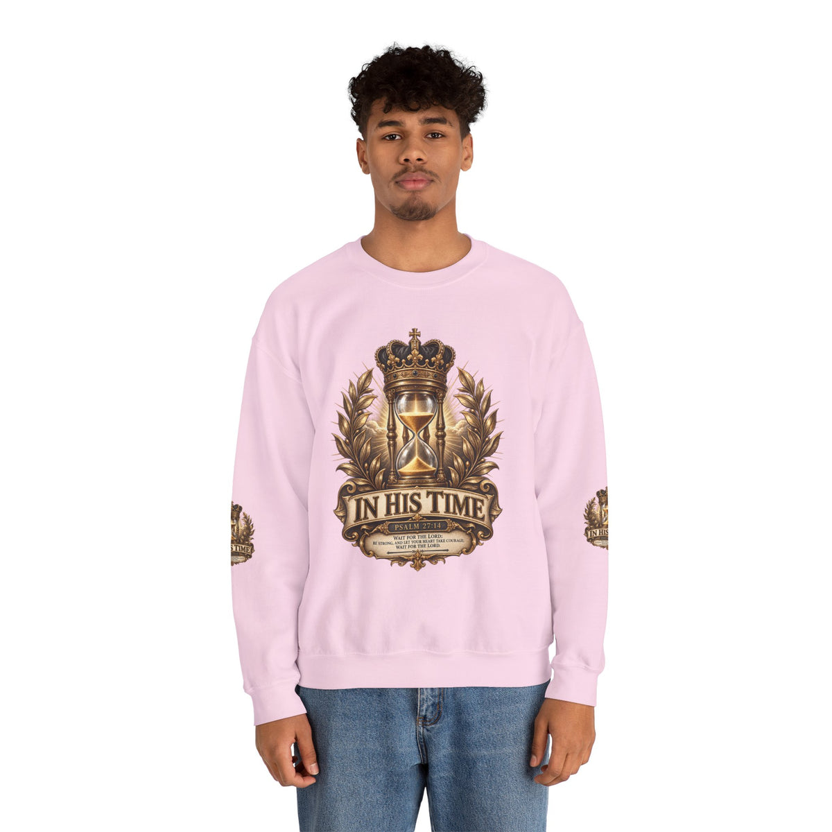In His Time Crewneck Sweatshirt – Inspirational Christian Scripture Hourglass Design