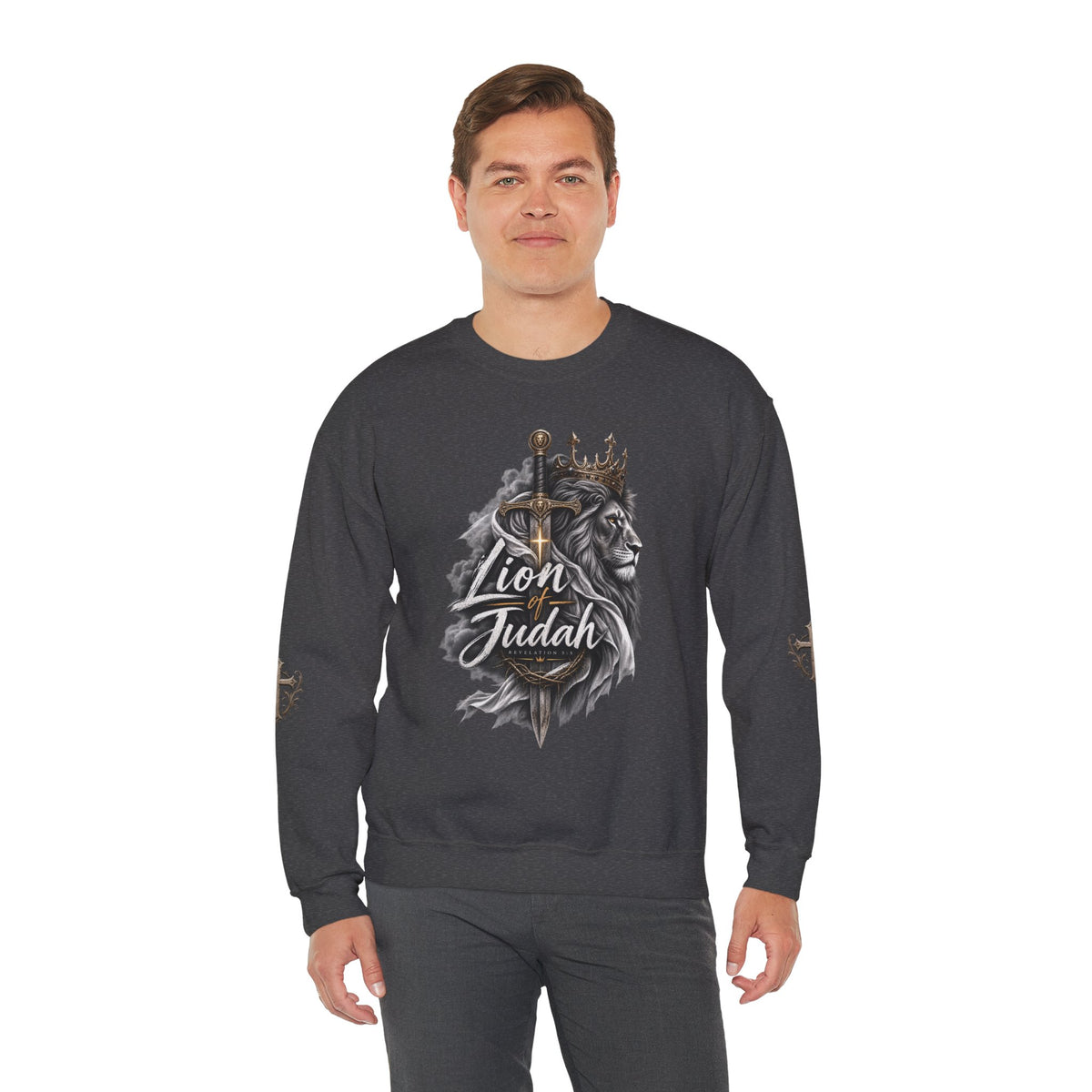Lion of Judah Sweatshirt — Christian Lion Crewneck with Crown & Ichthys Back