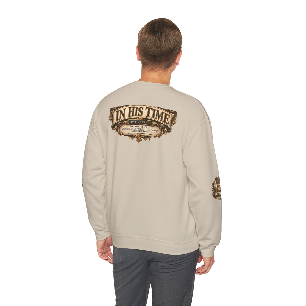 In His Time Crewneck Sweatshirt – Inspirational Christian Scripture Hourglass Design