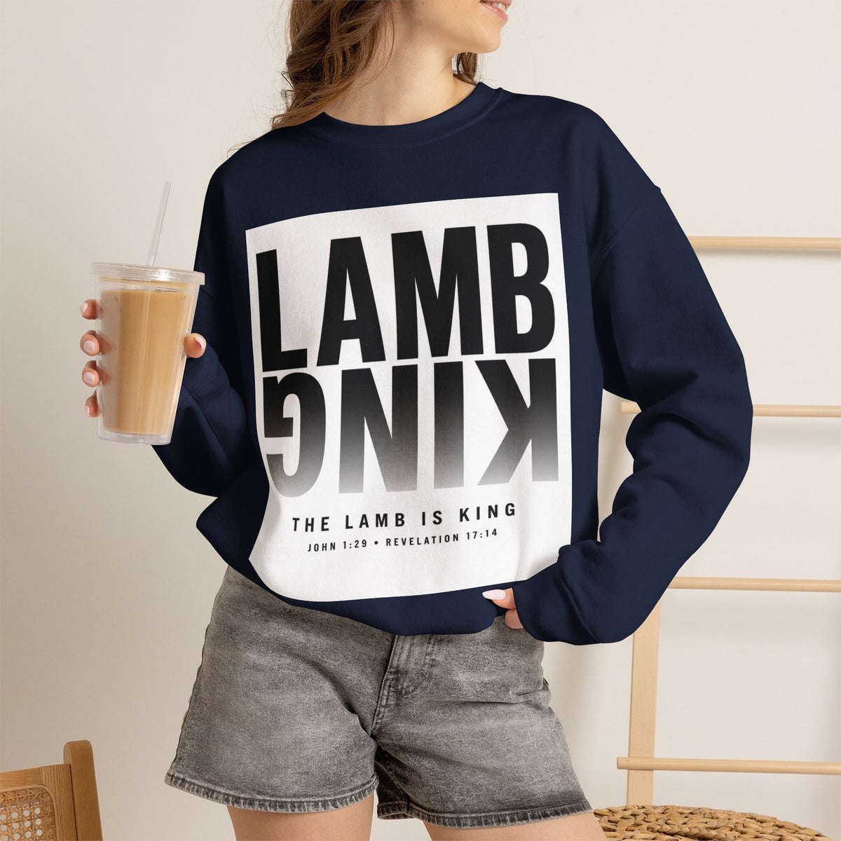Lamb King Crewneck Sweatshirt — "The Lamb Is King" Christian Graphic Pullover
