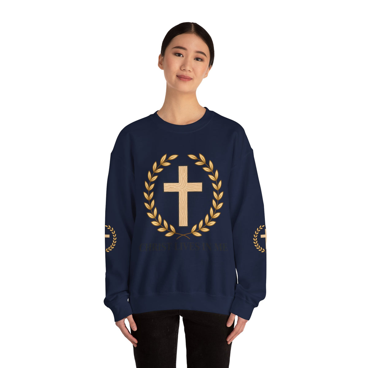 Christian Cross Crewneck Sweatshirt – "Christ Lives in Me" Religious Pullover