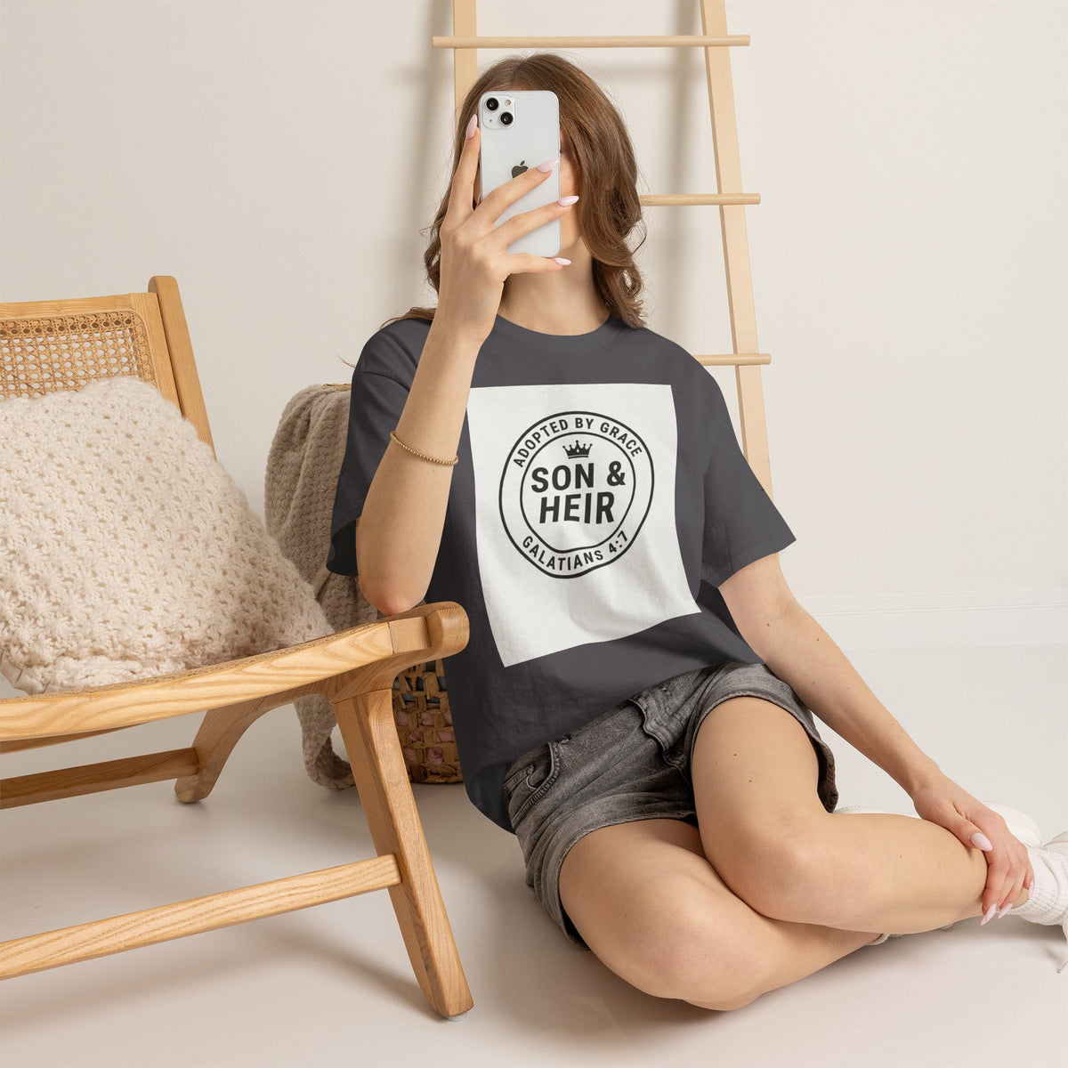 Christian Son & Heir T-Shirt — 'Adopted by Grace' Faith Tee with Jesus Prayer Design