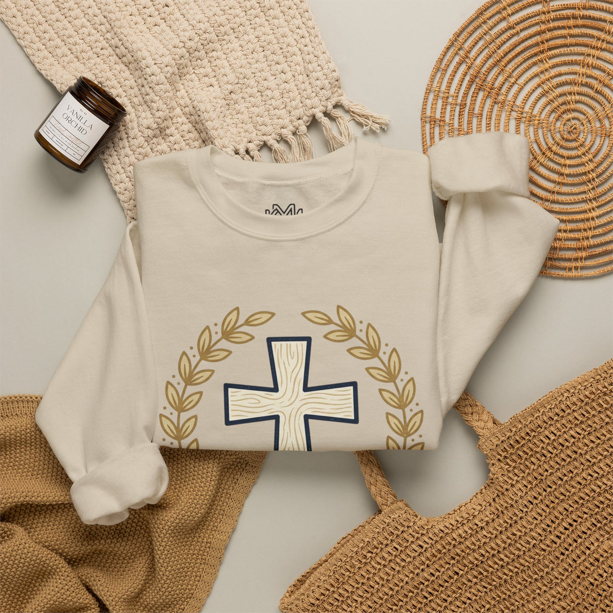 Faith Cross Crewneck Sweatshirt — Christian Psalm 27:1 Pullover