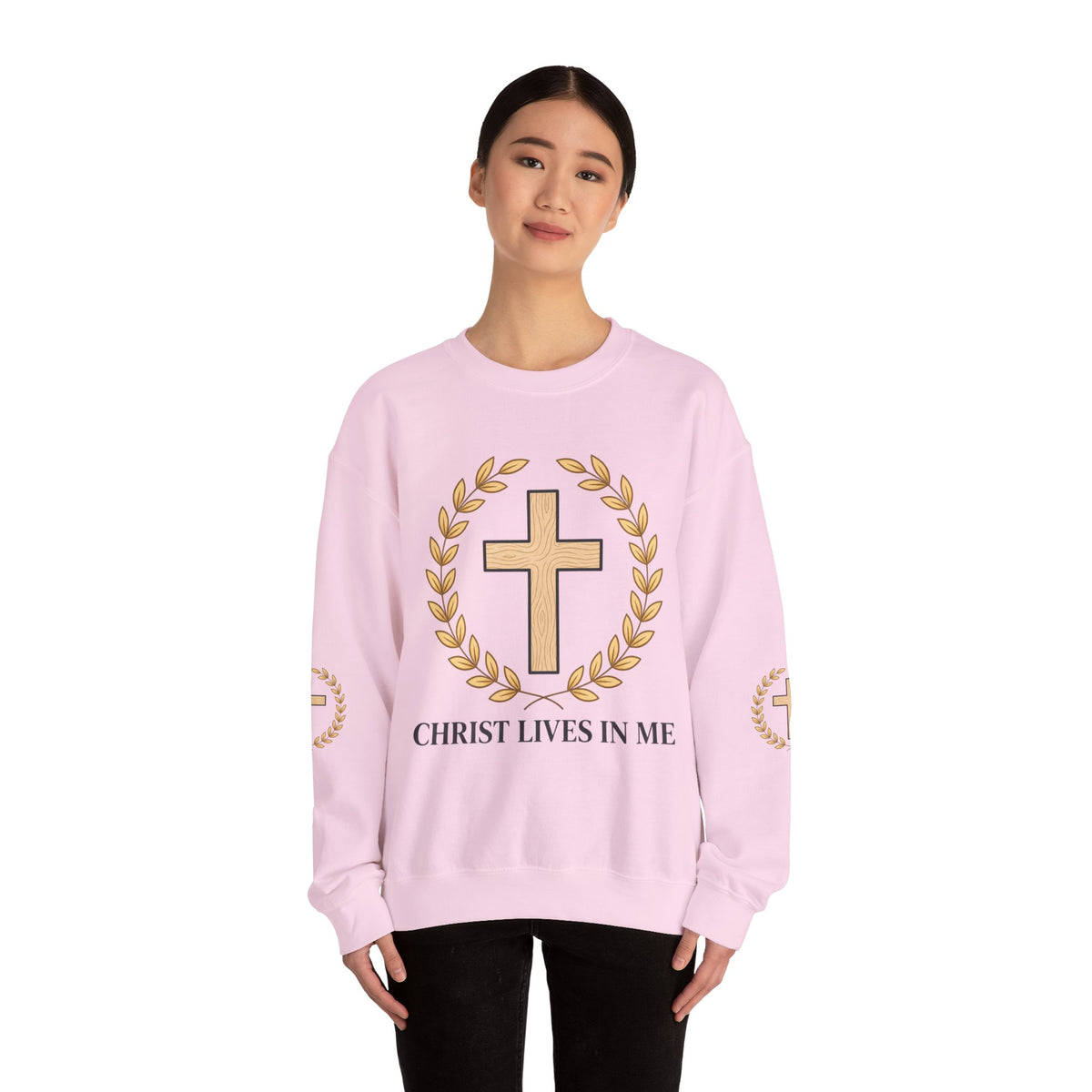 Christian Cross Crewneck Sweatshirt – "Christ Lives in Me" Religious Pullover