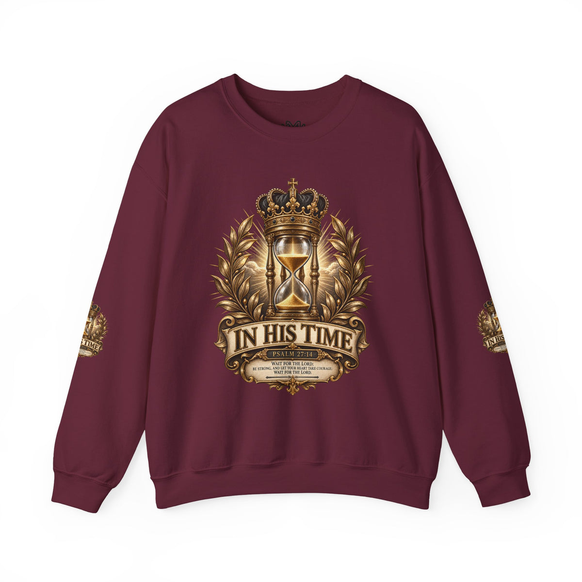 In His Time Crewneck Sweatshirt – Inspirational Christian Scripture Hourglass Design