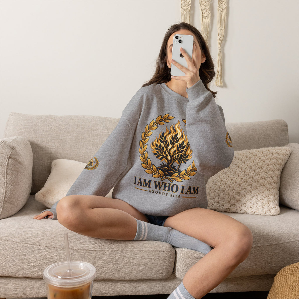 Crewneck Sweatshirt — "I Am Who I Am" Exodus 3:14 Inspirational Pullover