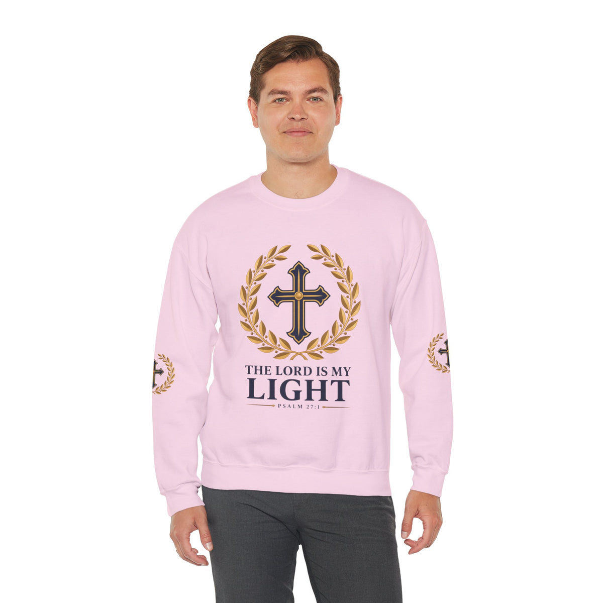 Psalm 27 Crewneck Sweatshirt — "The Lord Is My Light" Christian Cross Pullover