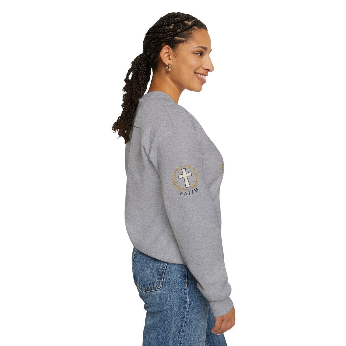 Faith Cross Crewneck Sweatshirt — Christian Psalm 27:1 Pullover