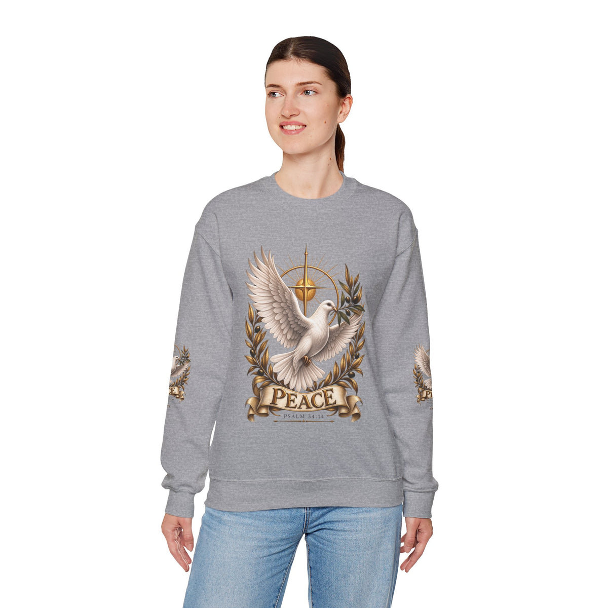 Peace Dove Crewneck Sweatshirt — Religious Christian Dove & Olive Branch Pullover