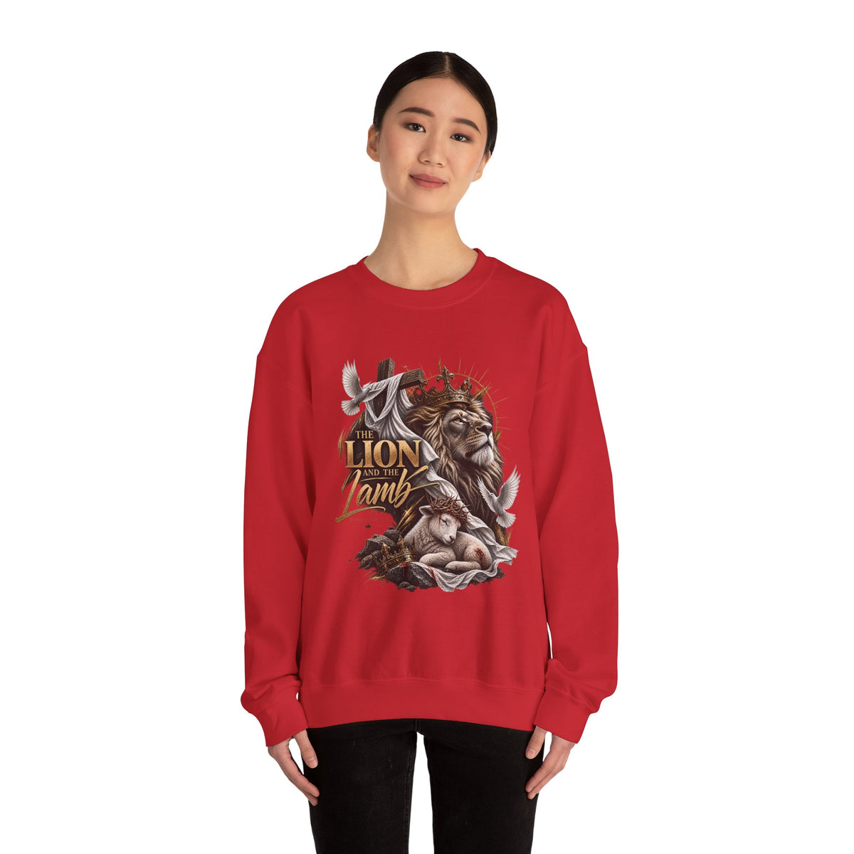 Lion and Lamb Crewneck Sweatshirt — "The Lion and the Lamb" Christian Graphic Pullover