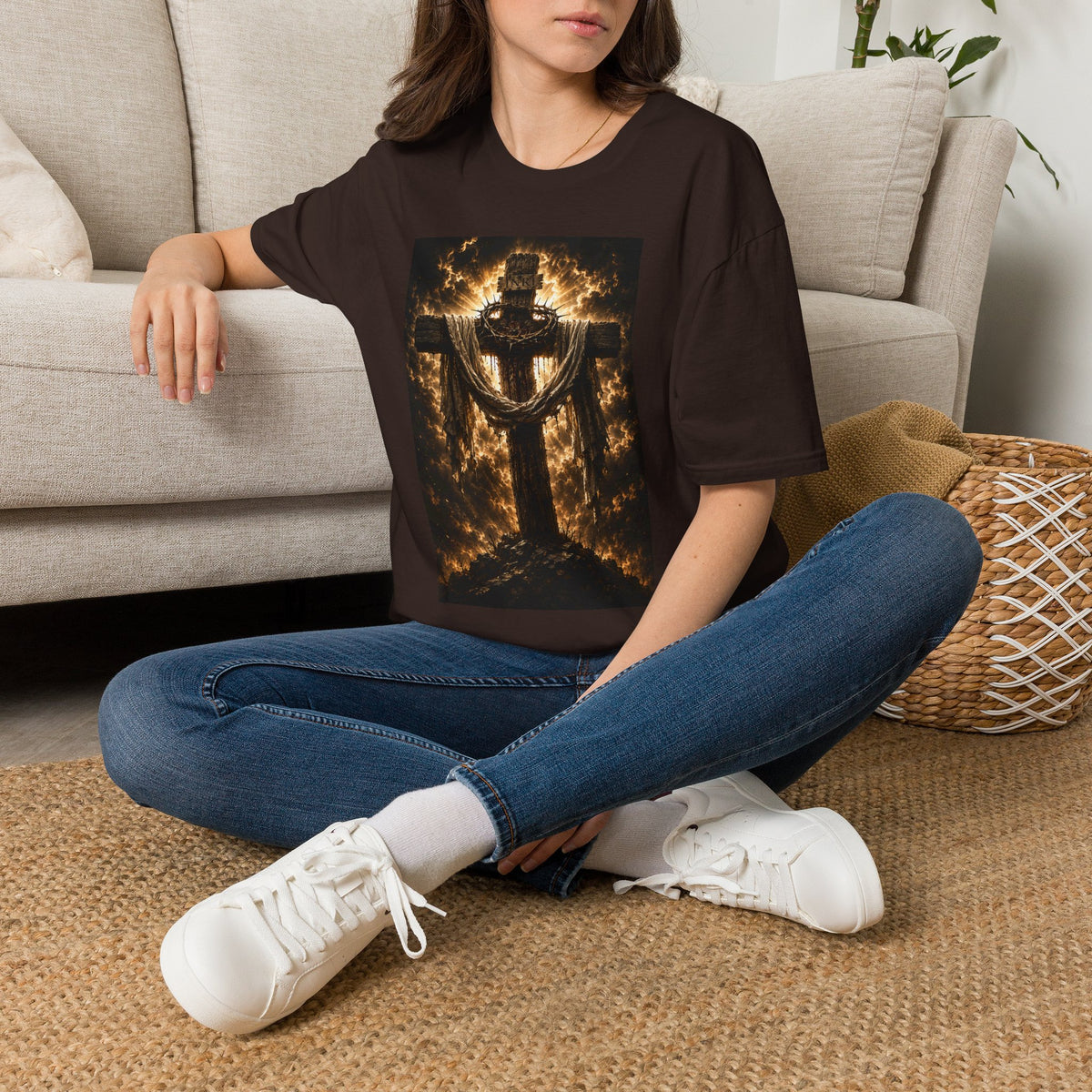 Fiery Cross Christian T-Shirt — Glowing Resurrection Design