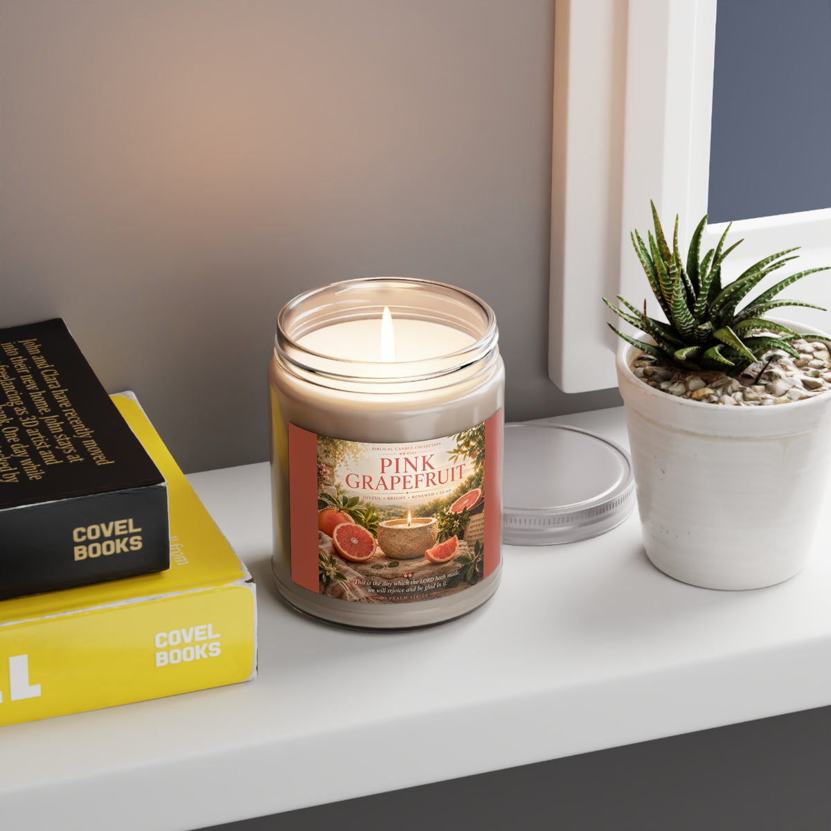 Pink Grapefruit Soy Candle – 9oz Scented Jar with White Lid