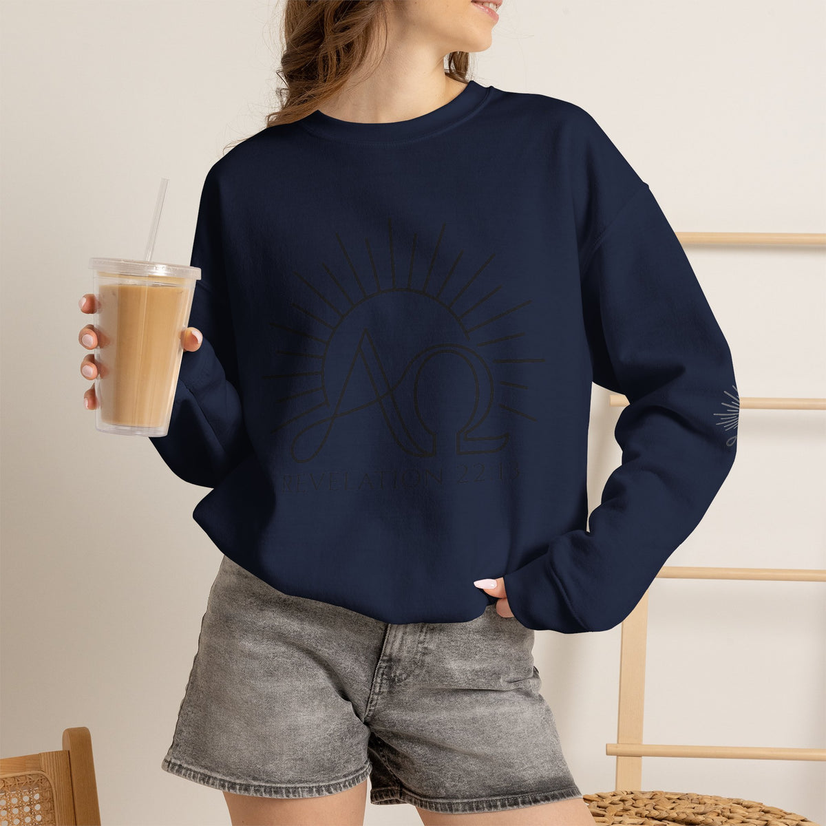 Alpha & Omega Crewneck Sweatshirt — Revelation 22:13 Christian Graphic Pullover