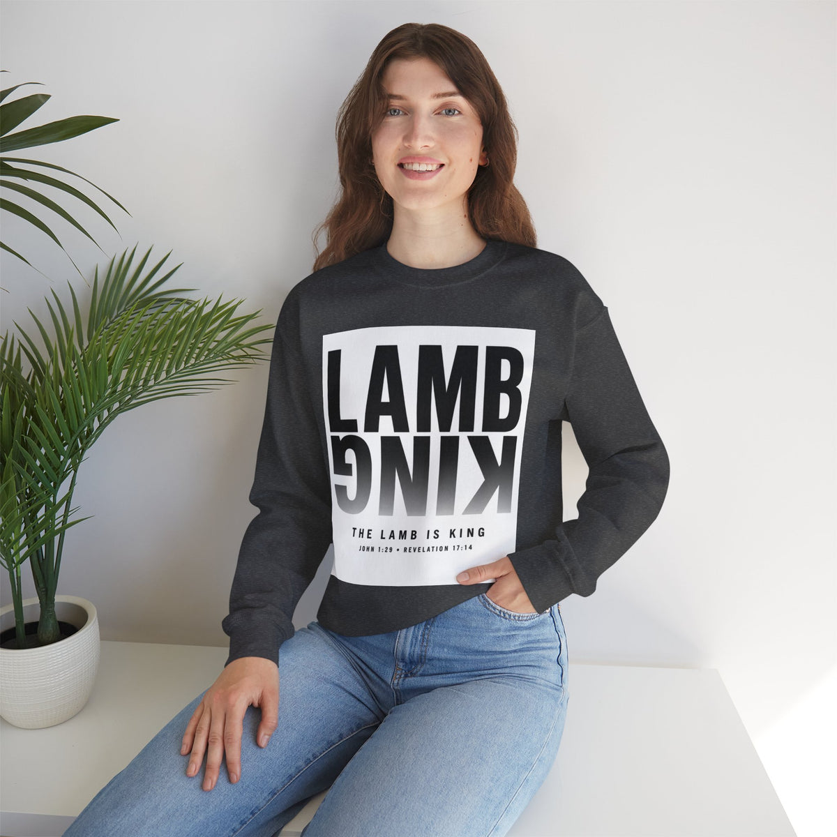 Lamb King Crewneck Sweatshirt — "The Lamb Is King" Christian Graphic Pullover