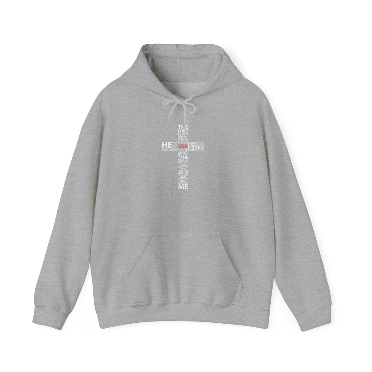 Christian Cross Hoodie - "He Renewed Me" Word Cloud Faith Sweatshirt