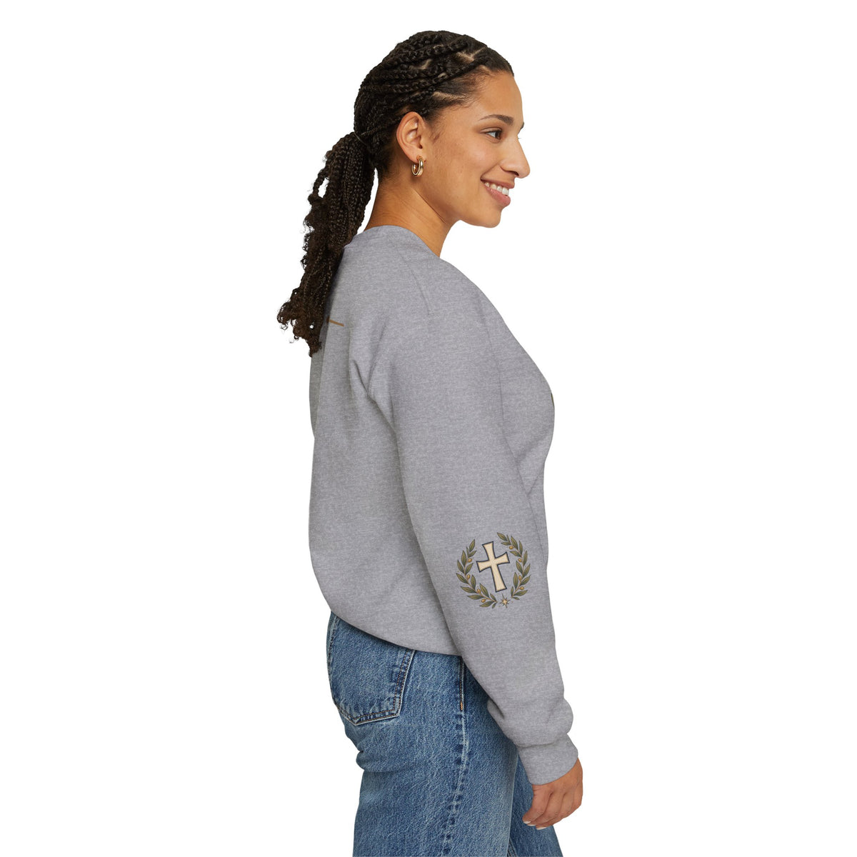 Crewneck Sweatshirt — "Be Still" Psalm 46:10 Christian Cross Design