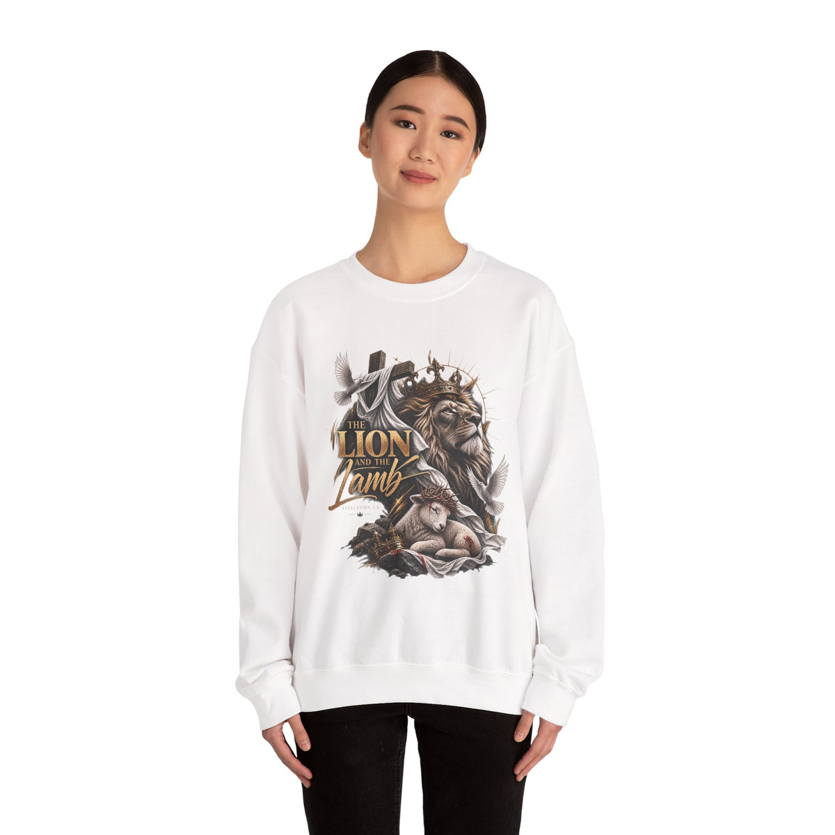 Lion and Lamb Crewneck Sweatshirt — "The Lion and the Lamb" Christian Graphic Pullover